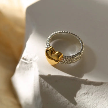 Brass 2 Tone Heart Solid Ring